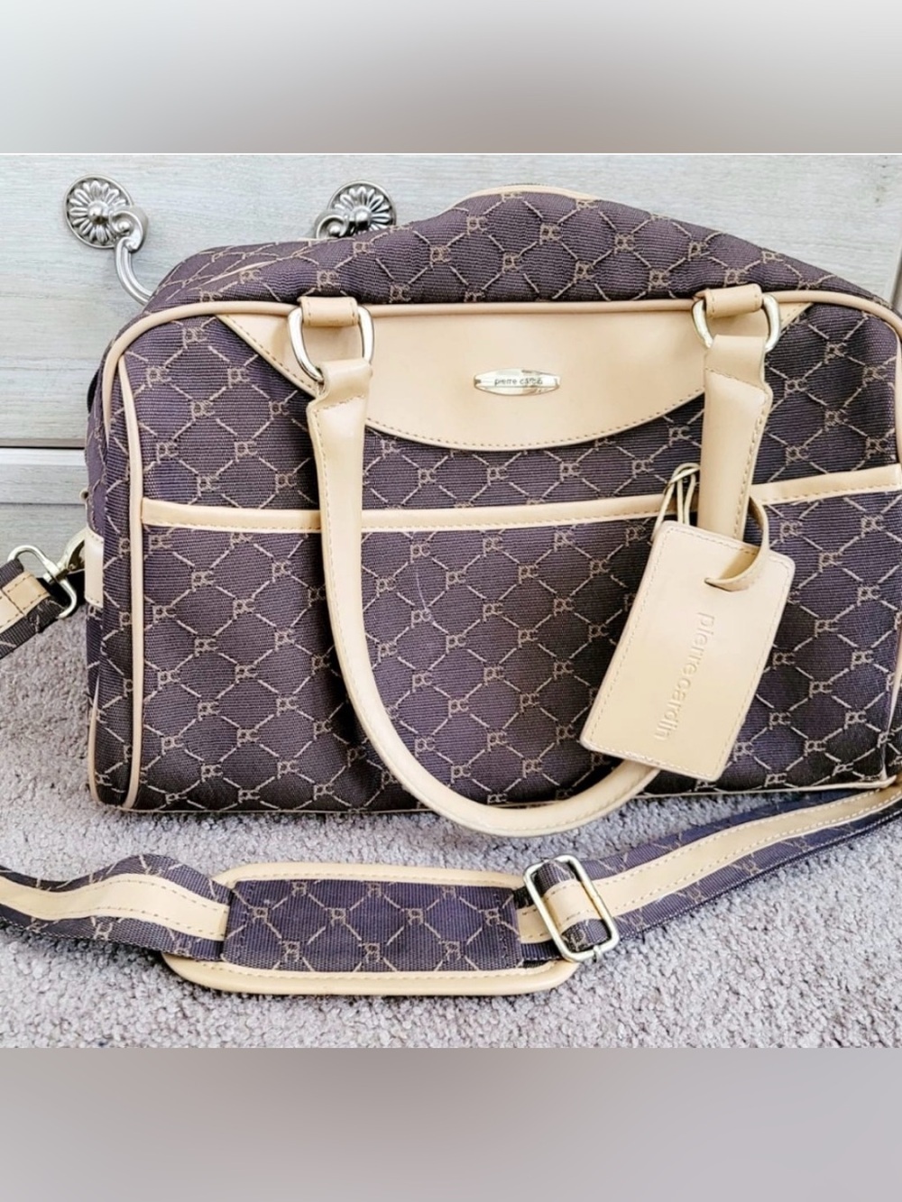 Pierre Cardin Jacquard Leather Travel Luggage/Gym Duffel Bag with Shoulder Strap